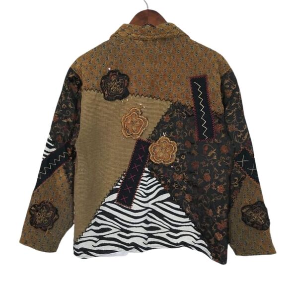 Vintage New Directions Art to Wear Floral Zebra Patchwork Grandma Blazer Medium - Picture 2 of 6